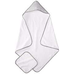 American Baby Company 100-Percent Organic Cotton Terry Hooded Towel Set, White with Gray Trim and Zigzag Hood