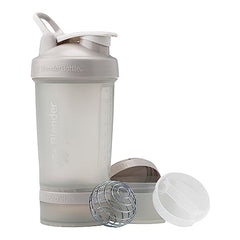 BlenderBottle Shaker Bottle with Pill Organizer and Storage for Protein Powder, Classic V2 ProStak System, 22-Ounce, Smoke Grey