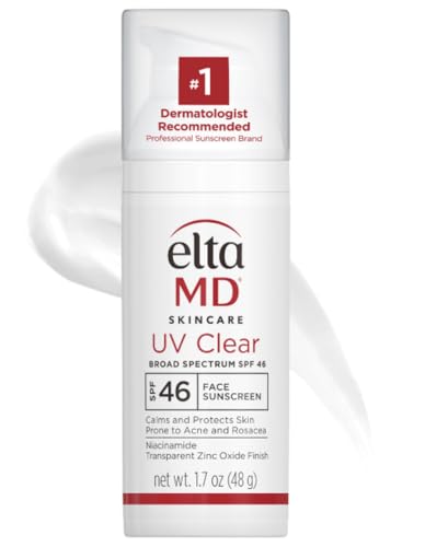 EltaMD UV Clear Face Sunscreen SPF 46, Oil Free for Face with Zinc Oxide, Dermatologist Recommended Sunscreen Lotion, For Acne-Prone Sensitive Skin, 1.7 oz Pump