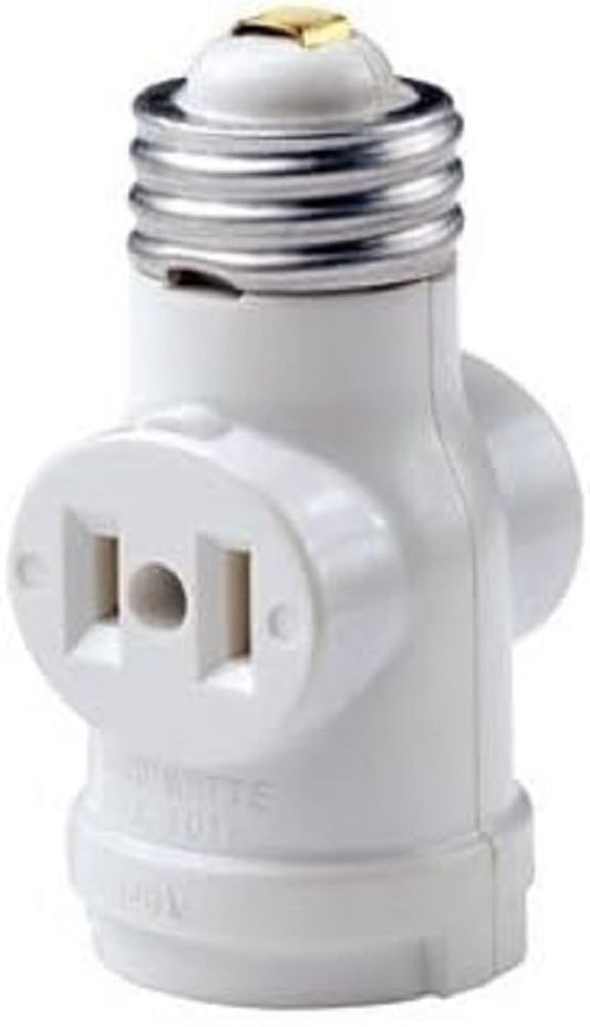 Leviton Lampholder with Two 15 Amp, 125 Volt, 2-Pole, 2-Wire Outlets, 01403-00W, White