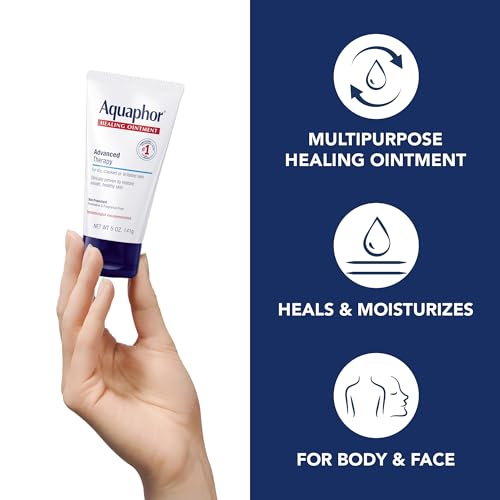 Aquaphor Healing Ointment, Multipurpose Ointment for Dry, Cracked Skin, Chafing, Cuticle Care, Fragrance Free, Non Greasy and Non Comedogenic Body Moisturizer, Dermatological Skin Care, 141g Tube