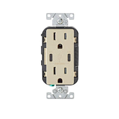 Leviton USB Dual Type C Receptacle 30 W (6 Amp), 15 Amp Tamper-Resistant, T5635-00I, Ivory