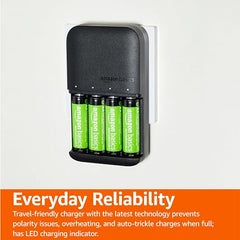 Amazon Basics Rechargeable AA Batteries NiMH (x4) and AAA (x4), with 4 Bay Battery Charger, Type A (American) Plug