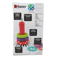 Sassy Stacks of Circles - Stacking Ring STEM Developmental Learning Toy - High Contrast Multicolored 9 Piece Set - For Ages 6+ Months