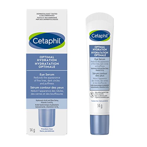 Cetaphil Optimal Hydration Eye Serum For Wrinkles, Dark Circles & Puffiness, Dry, Dehydrated and Sensitive Skin, 48Hr Hydration with Hyaluronic Acid, Vitamin E & B5, Dermatologist Recommended, 14g