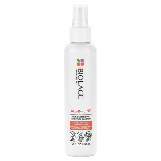 BIOLAGE Multi-Benefit Hair Treatment, All-In-One Infusion Coconut Spray, Heat Protectant, Hydrates, Detangles, Controls Frizz, 150 ML