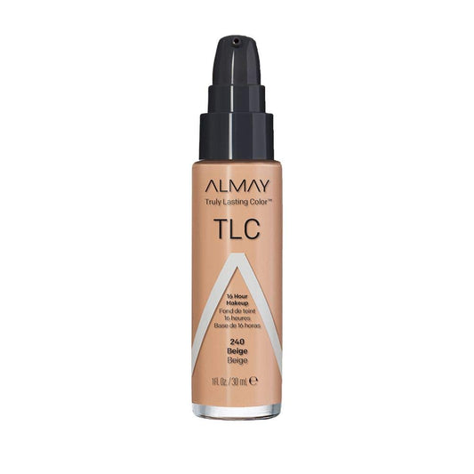Almay Truly Lasting Color Liquid Makeup, Long Wearing Natural Finish Foundation with Vitamin E and Lemon Extract, Hypoallergenic, Cruelty Free, -Fragrance Free, Dermatologist Tested, 240 Beige, 1 oz/ 30ml