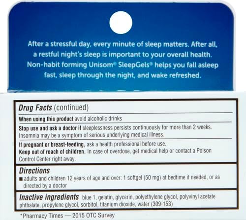 Unisom SleepGels, Nighttime Sleep-aid, Diphenhydramine HCI 50 mg, 32 SoftGels