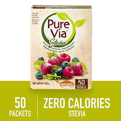 PURE VIA Stevia Sweetener Packets, Sugar Substitute, Natural Sweetener, Zero Calorie Natural Sweetener Packets, 50 Count (50 Grams)