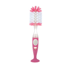 Nuby Easy Clean Dispensing Soft and Durable Bristle Bottle Brush with Textured Handles and Suction Base, 2 in 1 System, Pink