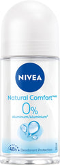 NIVEA Natural Comfort 0% Aluminum 48H Roll-On Deodorant, 50ml