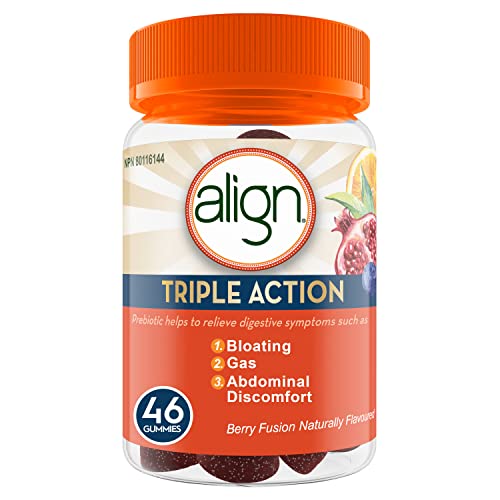 Align Triple Action Gummies, Probiotic Supplement for Women & Men, Helps Relieve Gas, Bloating, and Abdominal Discomfort, 46 Gummies