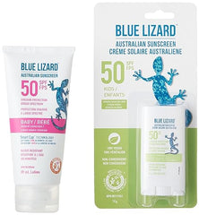BLUE LIZARD SPF 50 Kids and Baby Duo, Mineral Sunscreen for Babies and Toddlers, Non-Greasy Sunscreen for Baby, Paraben-Free Zinc Oxide Sunscreen Stick for Kids, 2 Count, 89ml Tube and 14g Stick
