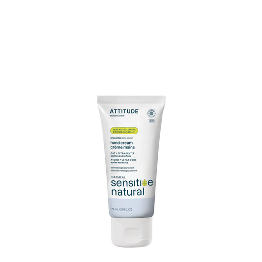 ATTITUDE Hand Cream for Sensitive Skin with Oat, Made in Canada, EWG Verified, Dermatologically Tested, Vegan, Unscented, 75 mL
