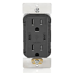 Leviton USB Dual Type-C Receptacle, 15 Amp, Tamper-Resistant, T5636-00E, Black