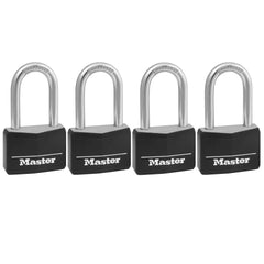 Master Lock Covered Aluminum Padlock with Key, 4 Pack Keyed Alike, Black, 141QLF