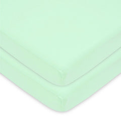 American Baby Company 100% Natural Cotton Value Jersey Knit Fitted Portable/Mini-Crib Sheet, Mint, Soft Breathable, for Boys and Girls, Pack of 2