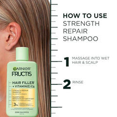 Garnier Fructis Hair Filler + Vitamin C Strength Repair Sulfate-Free Shampoo, for Weak Damaged Hair, up to 4X Less Breakage & 79% More Strength, 300ml