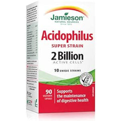 Jamieson Acidophilus Super Strain 2 Billion CFU, 90 Vegetarian Capsules. Supports Digestive Health & Intestinal Health. 10 Unique Strains, Lactobacillus and Bifidobacterium, Non-GMO