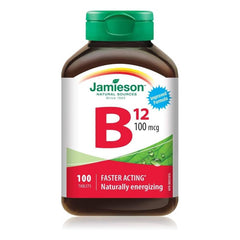 Jamieson Vitamin B12 100 mcg, Methylcobalamin, Helps Prevent Vitamin B12 Deficiency, Supports Energy Production and Metabolism. Vegetarian, Gluten-Free, 100 Tablets, Proudly Canadian