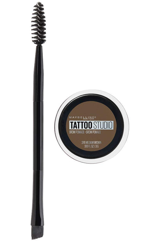 Maybelline New York Tattoo studio Brow Pomade Long Lasting, Buildable, Eyebrow Makeup, Medium Brown, 0.106 Oz