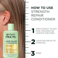 Garnier Fructis Hair Filler + Vitamin C Strength Repair Sulfate-Free Conditioner, for Weak Damaged Hair, up to 4X Less Breakage & 79% More Strength, 300ml
