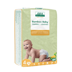 Aleva Naturals Hypoallergenic Bamboo Baby Diapers for Baby, Ultra Soft, Sensitive Skin Friendly, Biodegradable, Disposable - Size 4 (20-30 lbs / 9-13kg), 26 Count, Unbleached