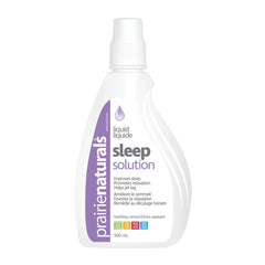 Prairie Naturals Melatonin Sleep Solution 500mL, helps relax, helps increase total sleep time, helps reset the body’s sleep cycle, helps falling asleep faster. Gentle lemon flavour, no refrigeration needed, fast-acting, liquid formula, non habit-forming.