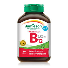 Jamieson Vitamin B12 2,500 mcg Timed Release Tablets, Methylcobalamin, Prevents Vitamin B12 Deficiency, Supports Energy Production and Metabolism. One Per Day, Vegetarian, Non-GMO. Gluten-Free, 60 Count, Proudly Canadian