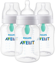Philips Avent Anti-Colic Baby Bottle with AirFree Vent, Medium Flow 2 Nipple, 1m+, 9oz, 3 Pack, Clear, BPA-free, SCY703/03