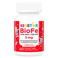 KidStar Nutrients BioFe Pure Iron Supplements for Kids — Blood Builder Iron-Supplement, Xylitol-Sweetened, No Sugar, Gentle Iron Supplements for Women & Men — 5 mg, Sweet Blast, 60 Chewable Tablets