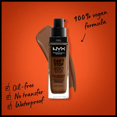 NYX Professional Makeup Can't Stop Won't Stop Foundation, 24h Full Coverage Matte Finish - Mocha, 30 mL