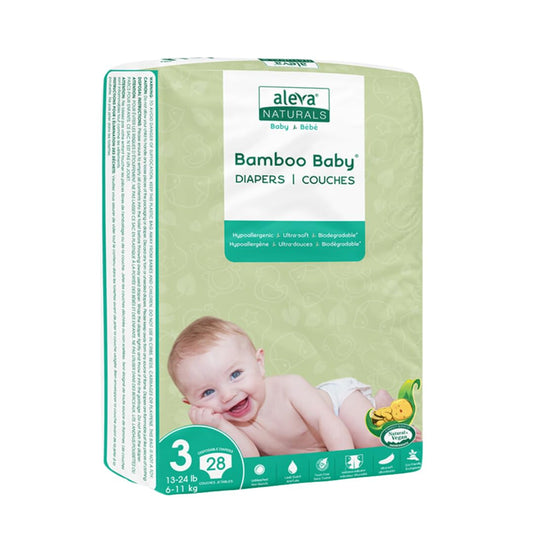 Aleva Naturals Hypoallergenic Bamboo Baby Diapers for Baby, Ultra Soft, Sensitive Skin Friendly, Biodegradable, Disposable - Size 3 (13-24 lbs / 6-11 kgs), 28 Count