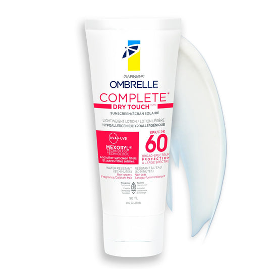 Garnier Ombrelle Complete Dry Touch Sunscreen Lotion, SPF 60, Travel Sunscreen, For Face & Body, For Sensitive Skin, Water-Resistant, Non-Sticky, Very High Broad Spectrum UVA/UVB Protection, 90ml