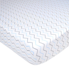 American Baby Company Printed 100% Natural Cotton Jersey Knit Fitted Portable/Mini-Crib Sheet, Blue Zigzag, Soft Breathable, for Boys and Girls
