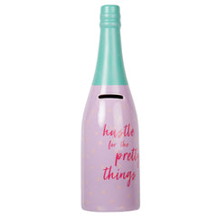 Truu Design, Cute Novelty Hustle for The Pretty Things Ceramic Champagne Bottle Money Bank, 3.5 x 12 inches, Purple