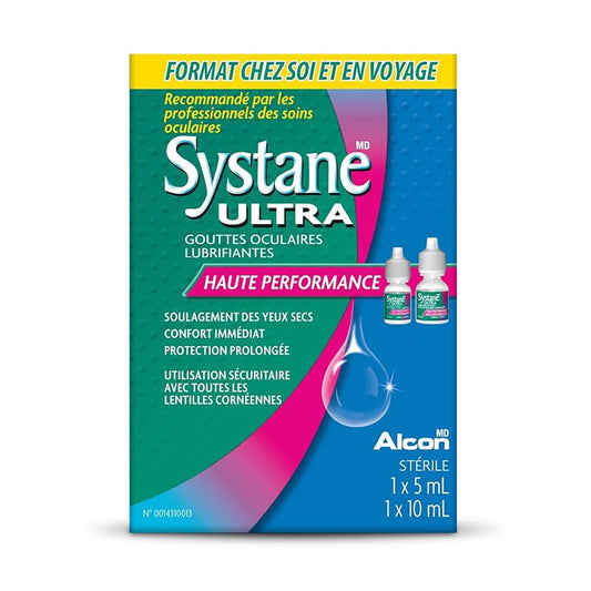 Systane Ultra Lubricant Eye Drops for Dry Eyes Home and Away Pack, Fast Acting Dry Eye Relief - 10 mL + 5 mL