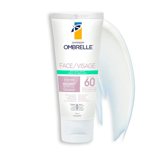 Garnier Ombrelle Anti-Shine Face Sunscreen Lotion, SPF 60, Travel Size, For Sensitive Skin, Broad Spectrum UVA/UVB Very High Protection, Non-Greasy, Non-Sticky, Non-Comedogenic, Water Resistant, 90ml