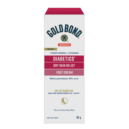 Gold Bond Medicated Diabetics' Dry Skin Relief Foot Cream, 96g Tube, Foot Cream for Dry Cracked Feet With 30% White Petrolatum, Vitamins A and E for Fast, Long-Lasting Dry Feet and Heels Relief