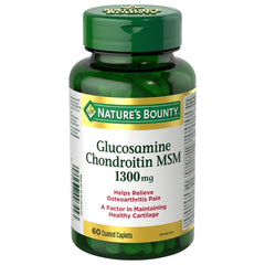 Nature's Bounty Glucosamine Chondroitin MSM Pills, Supplement, Helps relieve osteoarthritis pain, 1300mg, 60 Caplets