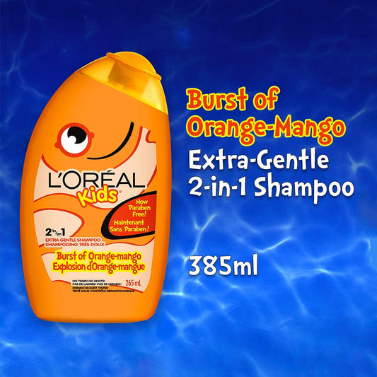 L'Oreal Paris Kids Shampoo and Conditioner, Orange Mango, 2 in 1, Paraben Free, Extra Gentle, Dermatologist Tested, Tear-Free, 265 ml