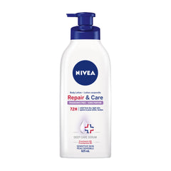 NIVEA Repair & Care Fragrance-Free Body Lotion | Long lasting | 72H Hydration | For Dry Tight and Sensitive Skin|Unscented Daily Moisturizier | Fast absorbing| 625mL pump bottle