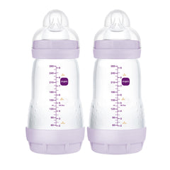 MAM 9oz Easy Start Anti-Colic+ Wide Neck Vented Baby Bottle, Medium Flow Breastfeeding-Like Nipple, Reduces Colic Gas & Reflux, Easy To Clean, BPA Free, 2+ Months, Made In Europe, 2 Pack, Girl