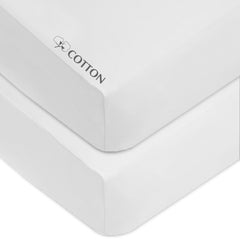 American Baby Company 2 Pack 100% Cotton Value Jersey Knit Fitted Crib Sheet for Standard Crib and Toddler Mattresses, White, for Boys and Girls