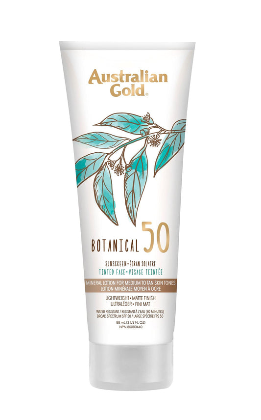 Australian Gold SPF 50 Botanical Tinted Mineral Suncreen for Medium to Tan Skin Tones, 88 ml (Pack of 1)