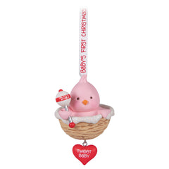 Hallmark Keepsake Christmas Ornament 2022 Year-Dated, Baby Girl's First Christmas, Pink Bird (1599QGO2283)