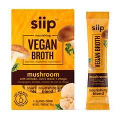 Siip 4-Pack Mushroom Broth Powder, Single-Serve Sticks | Made in Canada | Mushroom Soup Base | Vegetable Broth | Lion's Mane, Chaga & Shiitake Mushrooms | No MSG or Artificial Ingredients | Organic