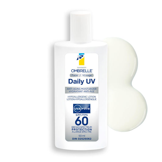 Garnier Ombrelle Daily UV SPF 60, Anti-Aging Lightweight Face Sunscreen Lotion & Moisturizer, Broad Spectrum Very High Protection, Hydrates and Fights Signs of Aging, Hypoallergenic for Sensitive Skin, 50ml