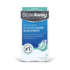 ScarAway Advanced Clear Silicone Scar Sheets, Medical Grade Silicone Strips (1.5" x 3") Scar Treatment and Prevention for Surgical, Burn, Body, Hypertrophic & Keloid Scar Treatment, 6 Clear Sheets