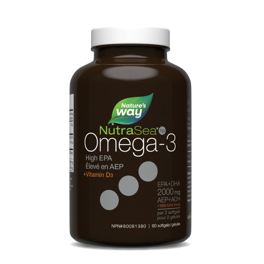 Nature's Way NutraSea HP Omega 3 + Vitamin D Softgels Supplement with Fish Oil – High Potency – Heart, Brain, Bone & Immune Support for Adults and Kids Ages 9+ – EPA & DHA + 1000IU D3, 60 Softgels